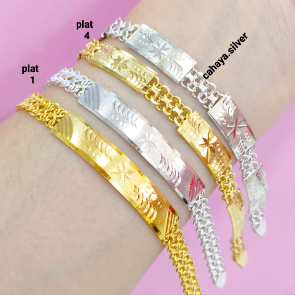Gelang Rante Plat Dewasa Perak Asli 925 Lapis Emas