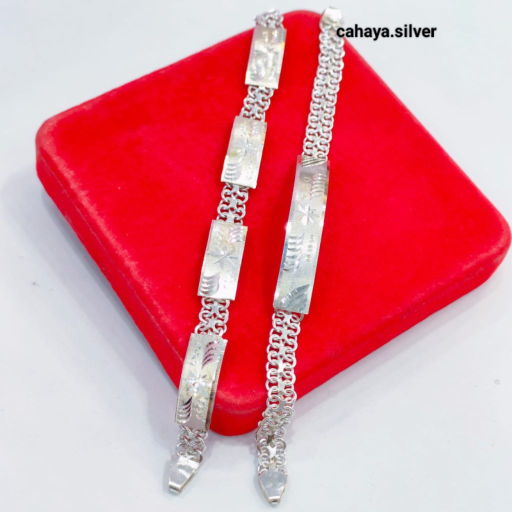 Gelang Rante Plat Dewasa Perak Asli 925 Lapis Emas