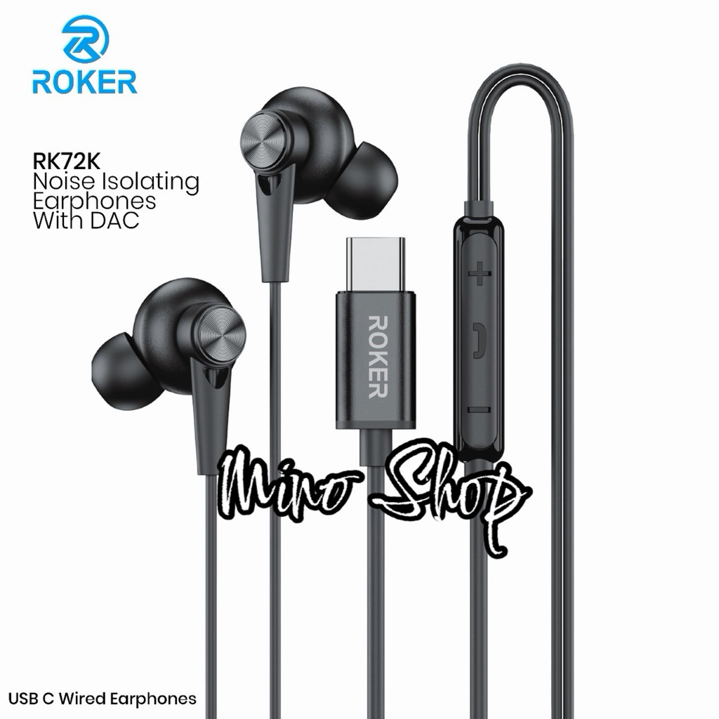 HEADSET - HF - EARPHONE TYPE-C ROKER RK72K DAC INTERNAL HI-FI STEREO NOISE ISOLATING MIC VOLUME CONT