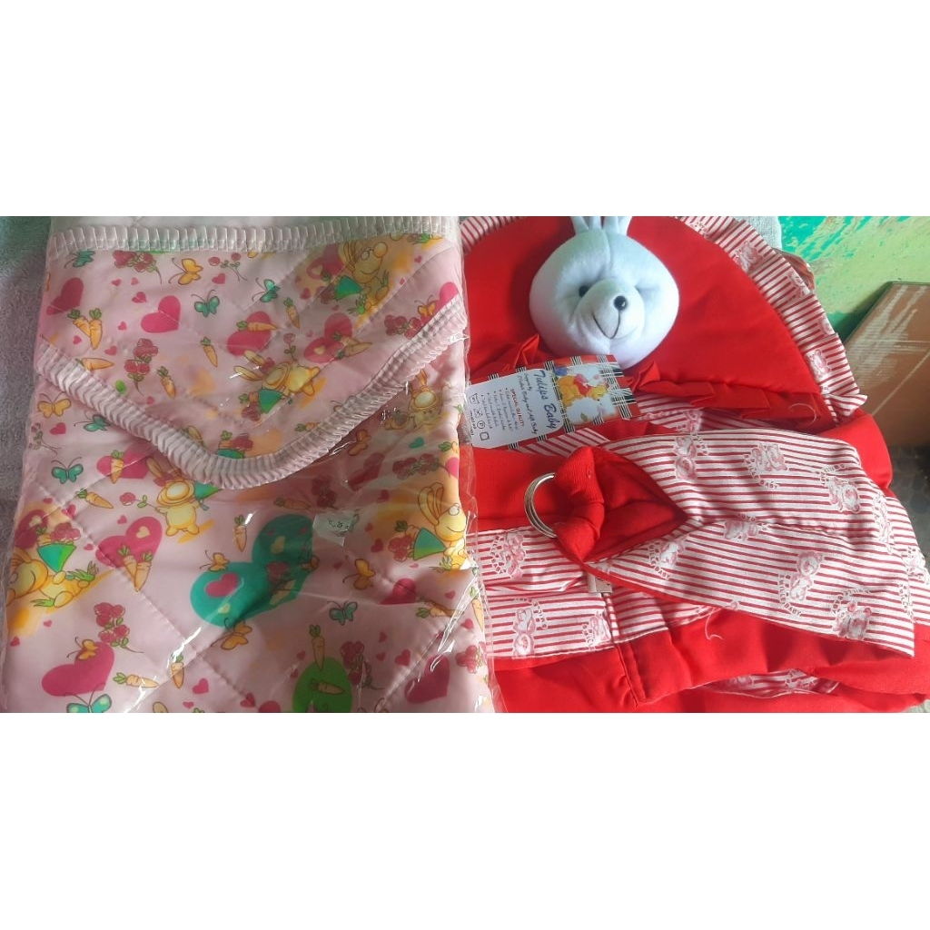 PAKET Gendongan dan Selimut topi bayi