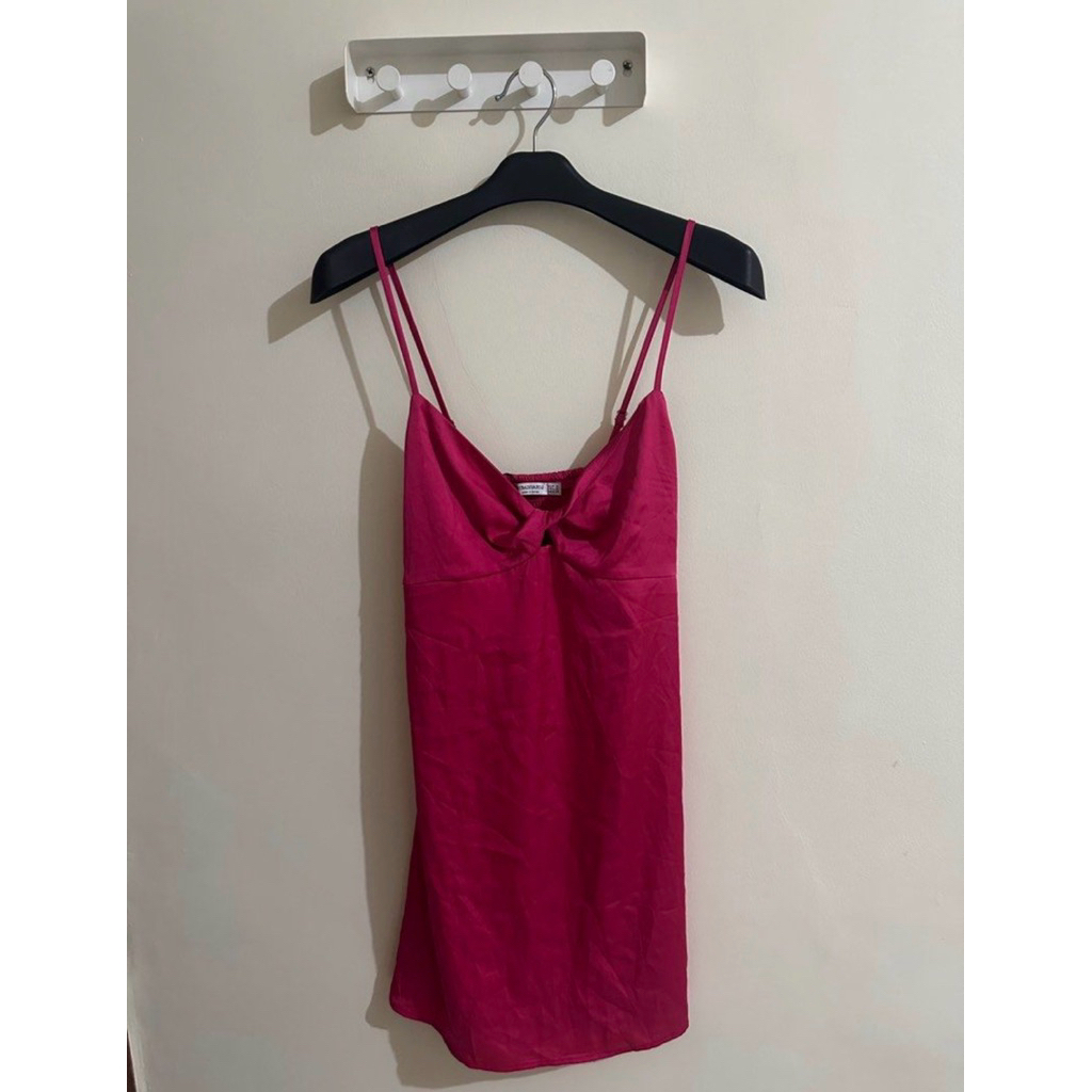 Stradivarius Pink Knot Mini Dress Fuchsia Wrap Spaghetti Strap Dress Lingerie Camisole Summer Cami E