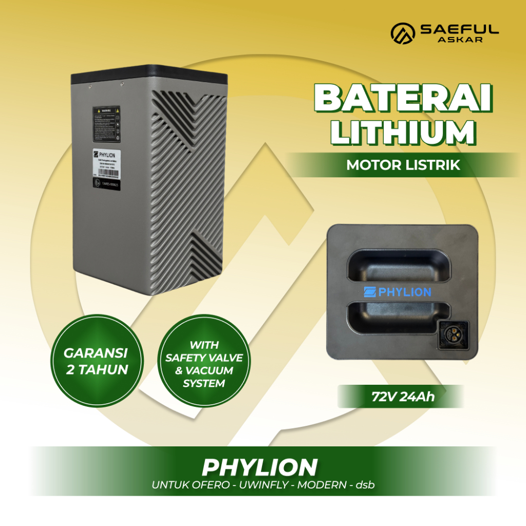 Phylion Lithium 72V - Baterai Soket Charger Lithium Sepeda dan Motor Listrik