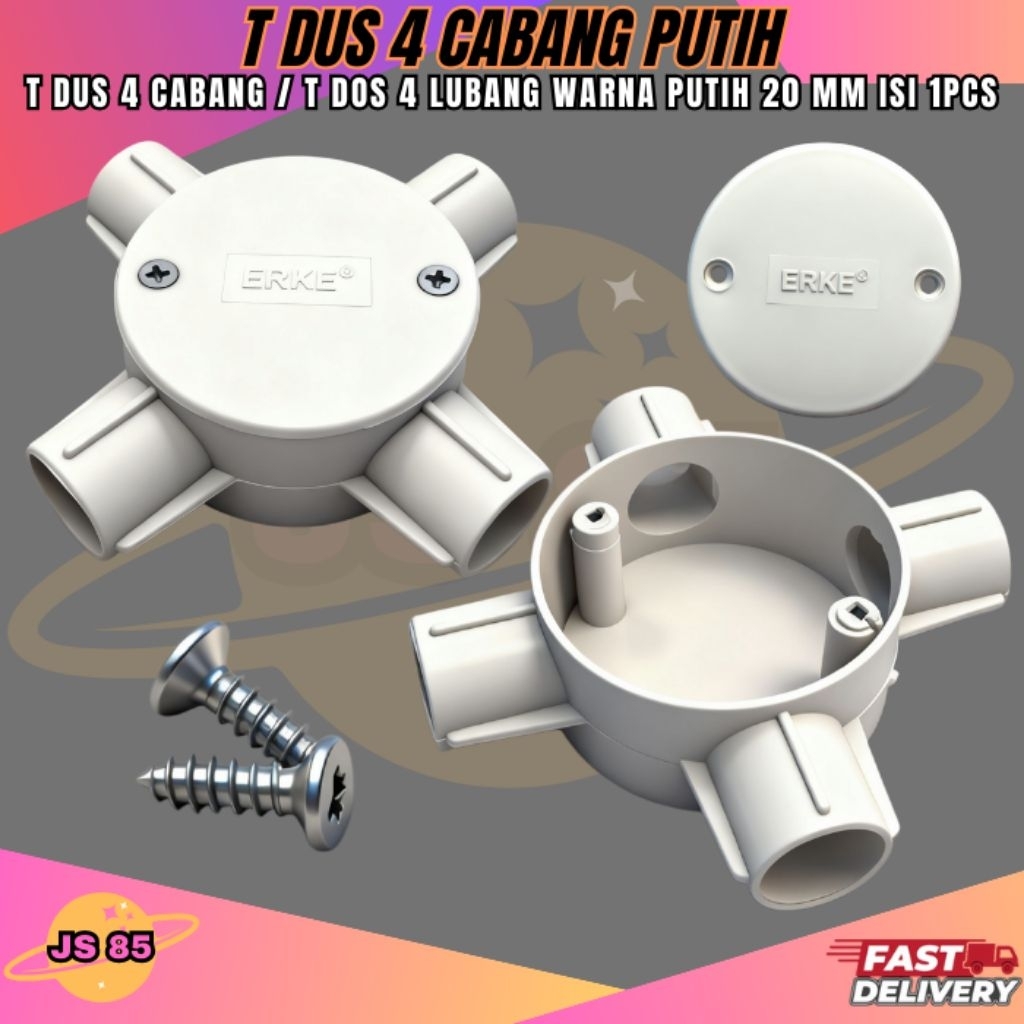 T-DUS 4 Cabang Putih / T-DOS 4 Lubang Warna Putih20mm Isi 1 Pcs