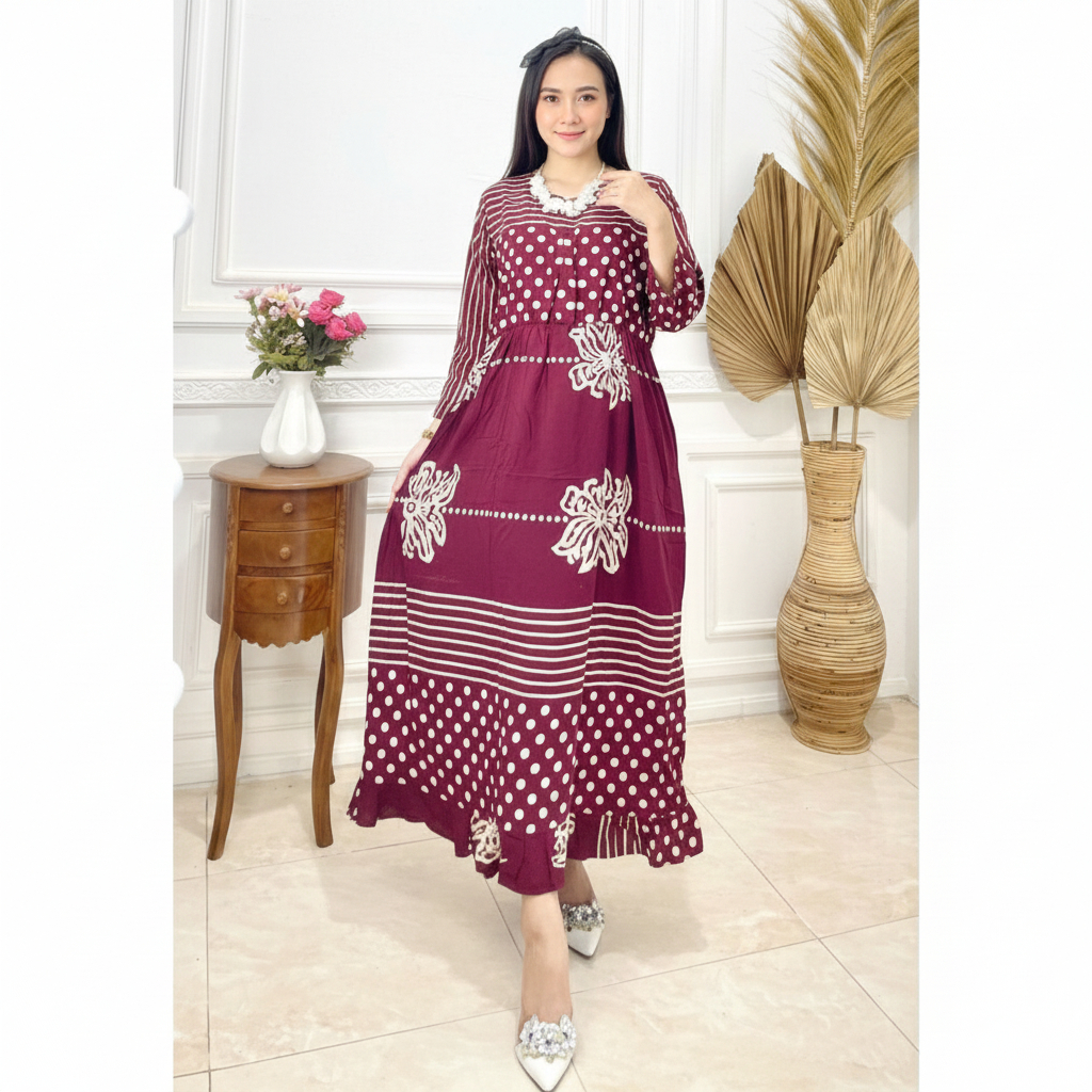 Baju Daster Jumbo Ld 120 Lengan Panjang Kerut Dada Rayon Busui Resleting Depan