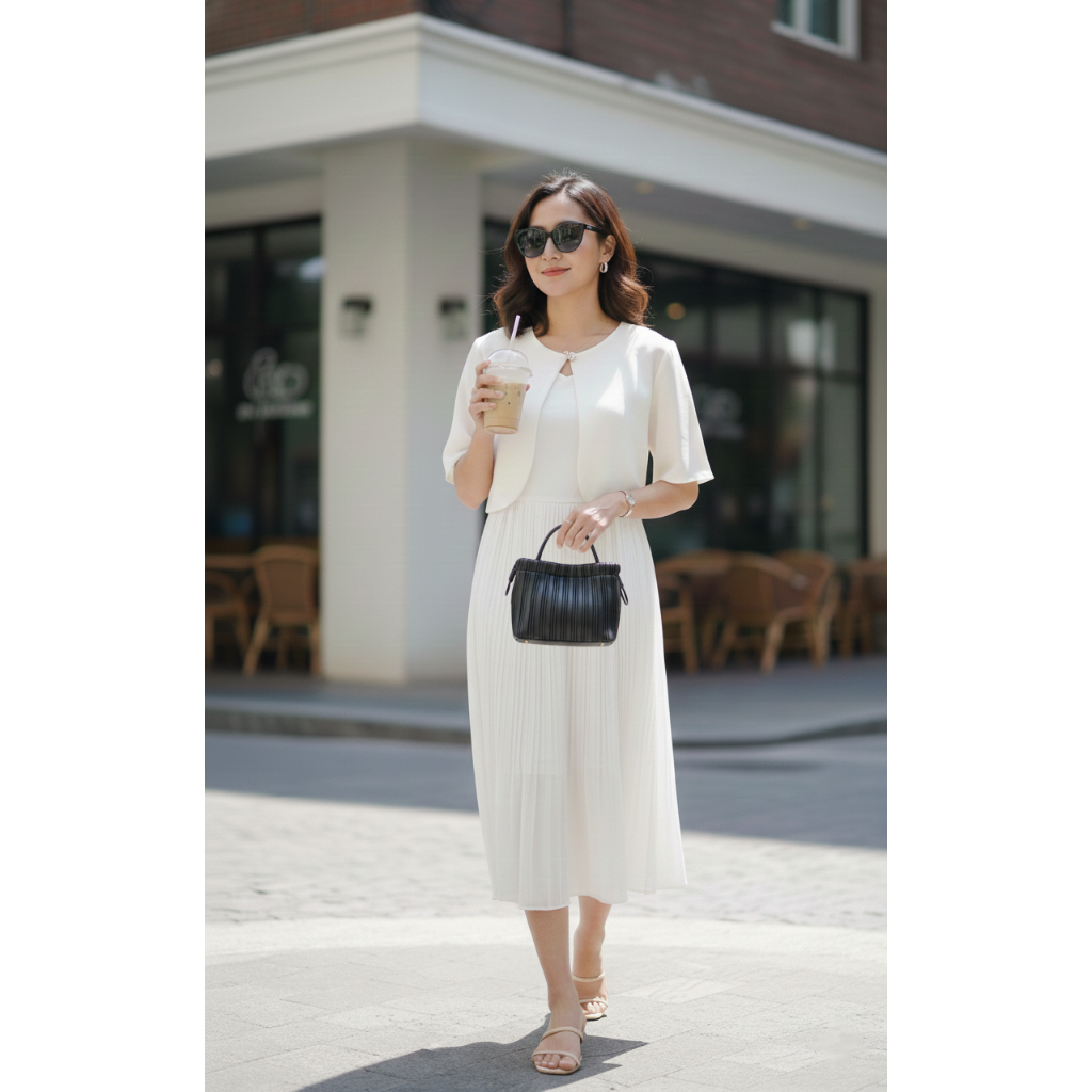 DRESS KOREA - SET OUTER + PLEAT DRESS 7/8 (SKU 25860)