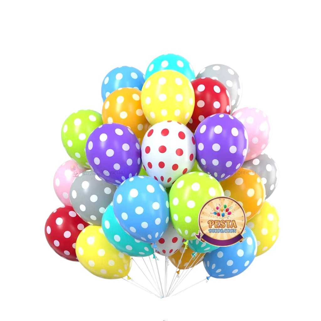 Balon Latex Polkadot Perpack 12inch (isi 100) / Balon Polkadot 100 Pcs