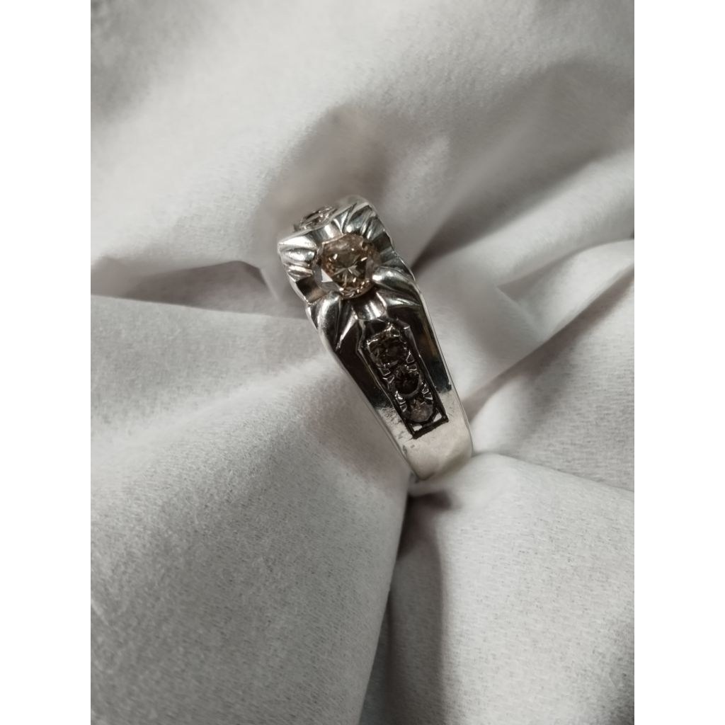 cincin berlian natural 7pc mata tengah est 0,35crt tabur 6pc ring perak handmade micro