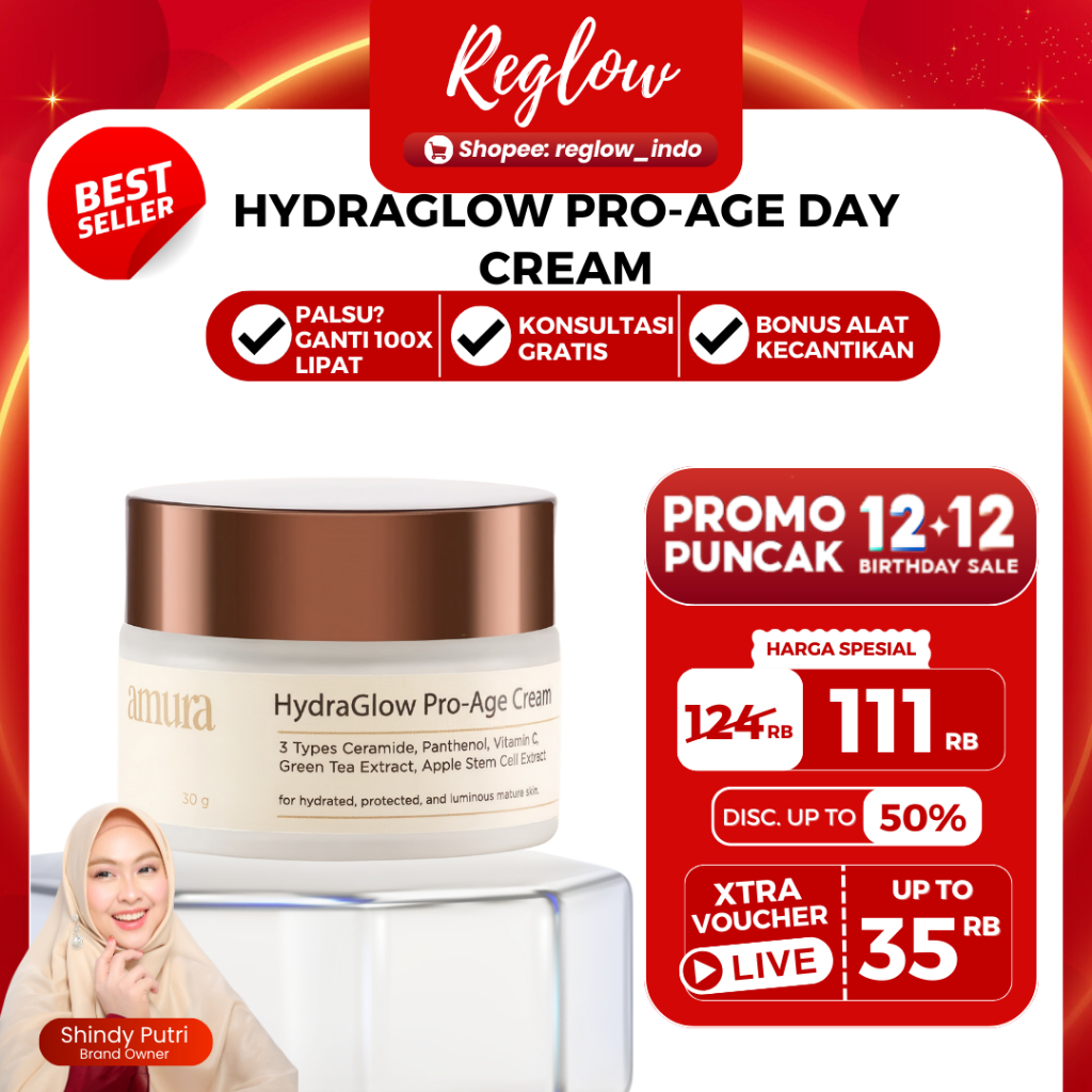 Amura HydraGlow Pro-Age Day Cream 3X Ceramide Memperkuat Skin Barrier Krim Melembapkan Wajah
