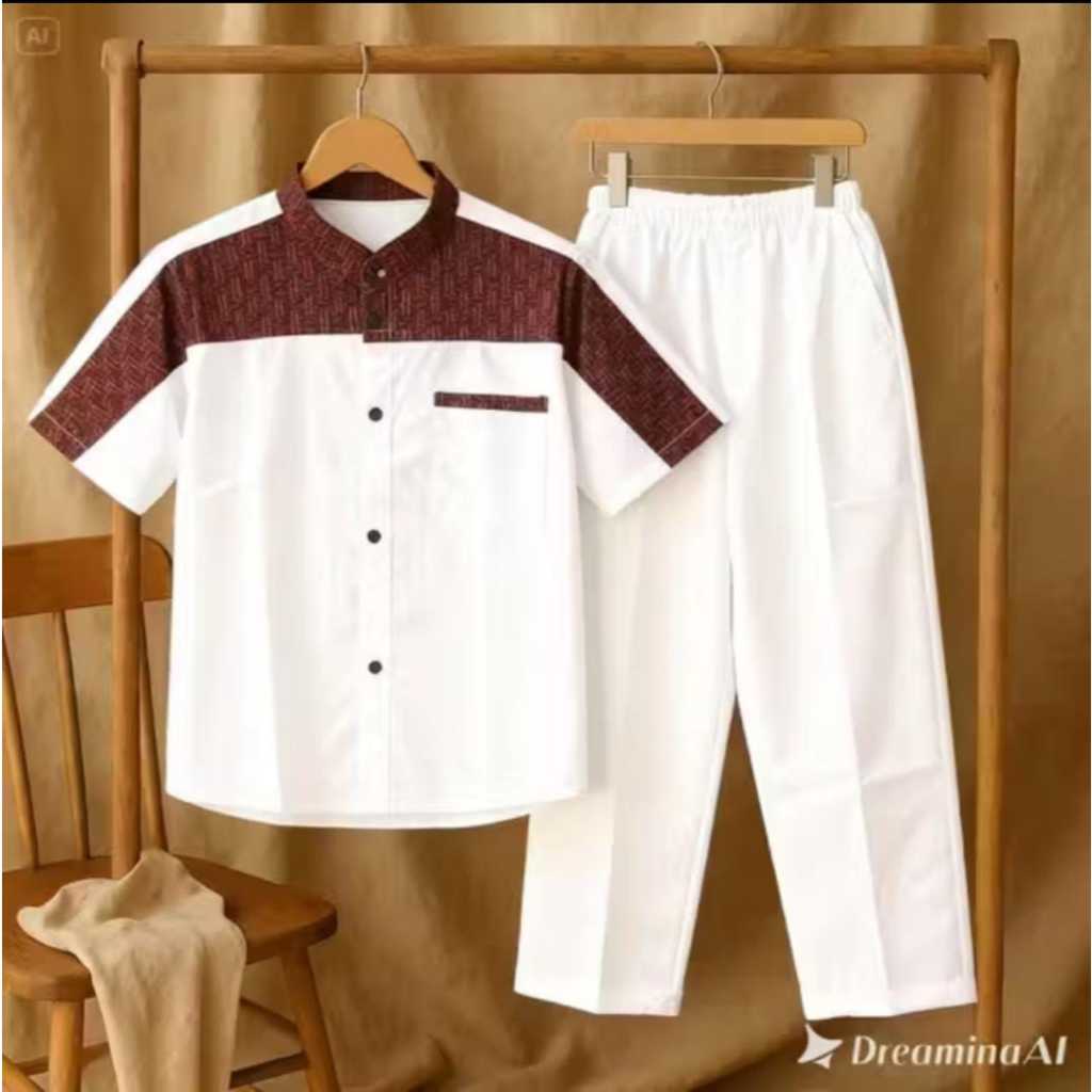 Baju Koko Anak Laki Setelan Katun setelan baju koko anak laki laki 4-12 tahun baju muslim anak laki 