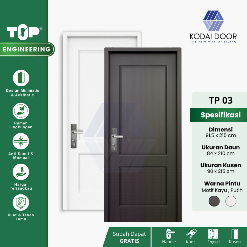 NEW TP SERIES - TOP ENGINEERING DOOR / TP 03 /  PINTU KAMAR TIDUR  / PINTU KAYU ENGINEERING / PINTU 