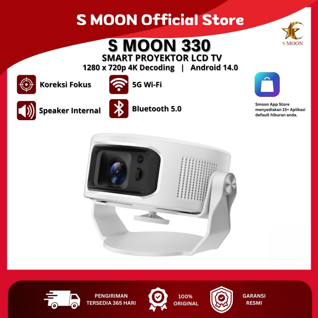 Smoon 330 Smart High-Performance Proyektor Lcd TV - Home Theater Ultra-Short Throw - Netflix Youtube