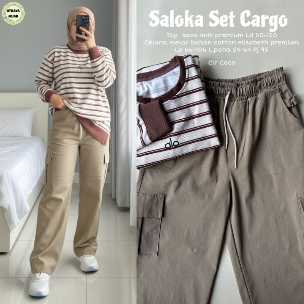 Saloka Set Kulot Cargo Mix Kaos Salur (Athaya)