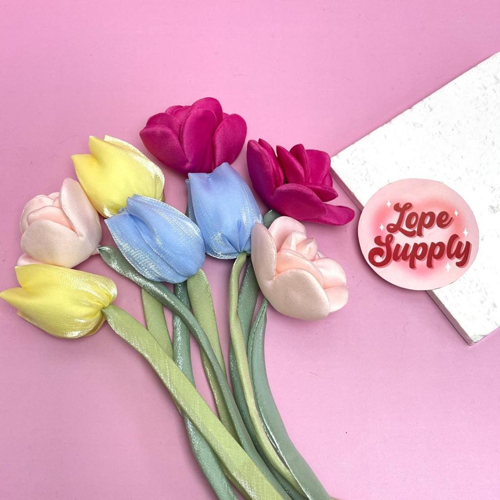 DIY Tali Bunga Mawar Tulip | Tulip Mawar Bagcharm Aplikasi Pita Pillow Puffy Flower | Tali Bunga