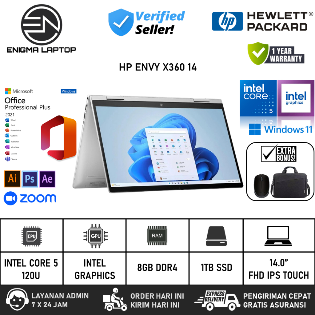 Laptop Touchscreen HP ENVY X360 14 Intel Core 5 120U 8GB 1TB Intel Graphics 14.0"FHD IPS Windows 11