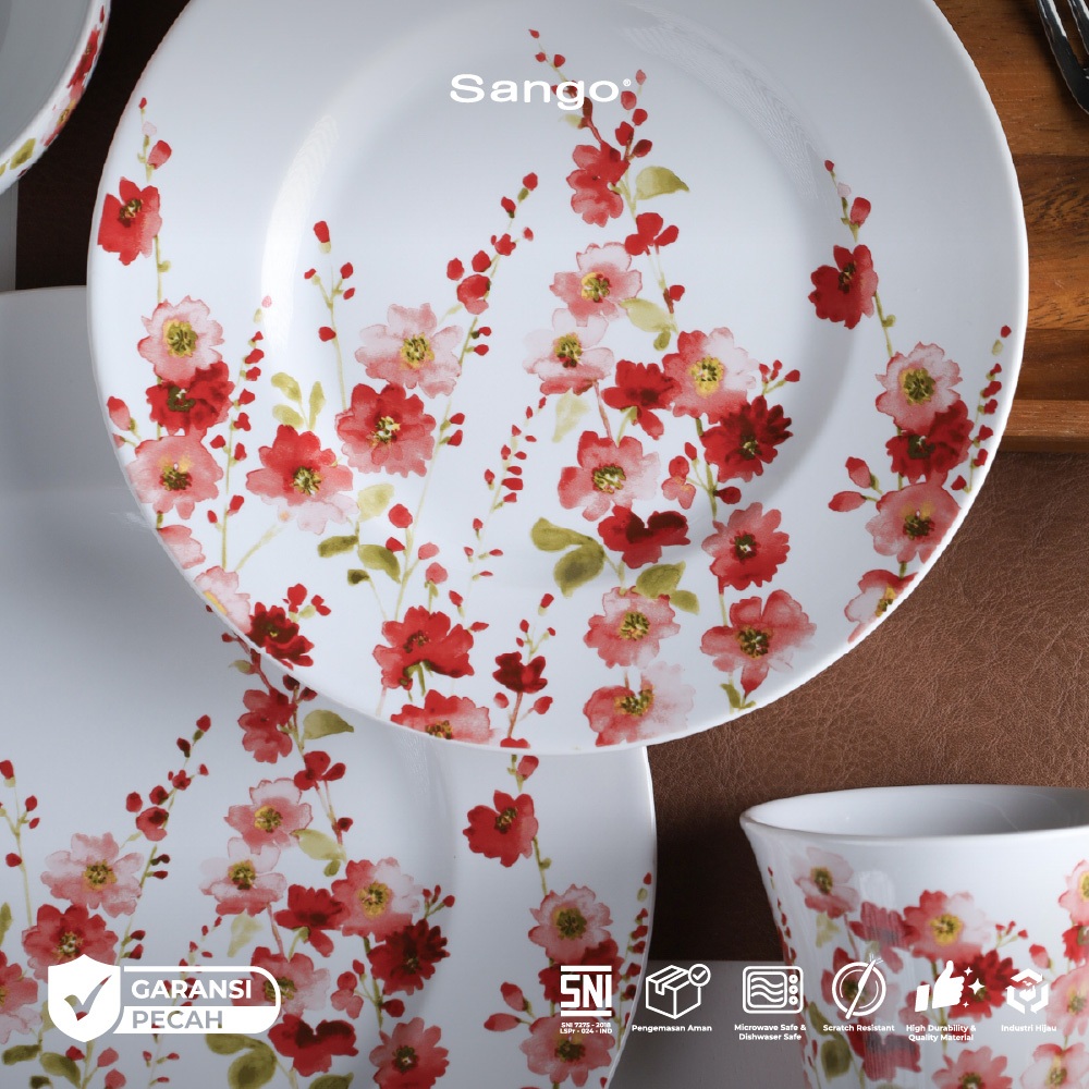 Sango Set Peralatan Makan Belicia Red Isi 16 | Tea Cup Coffee Piring Mangkuk Cangkir Tableware
