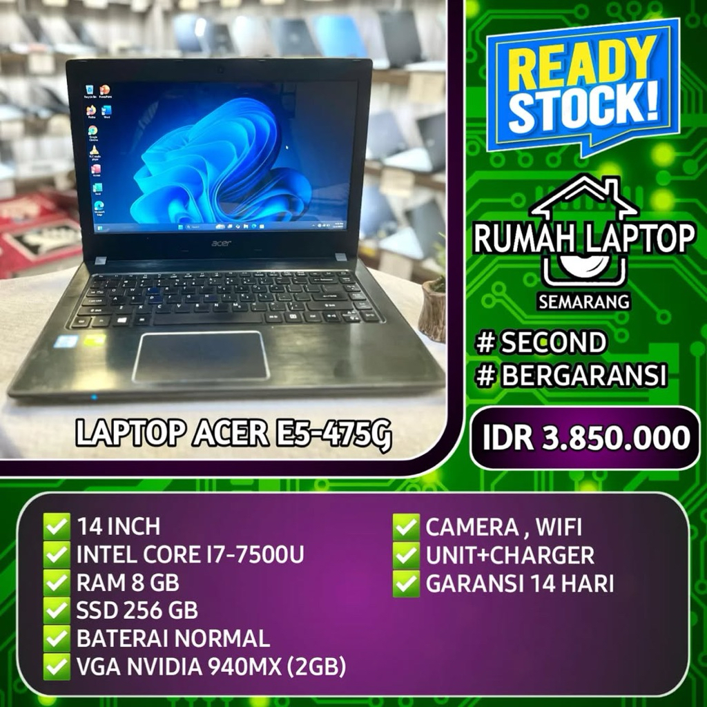 Laptop Acer Aspire E5-475G(second). Intel Core i7-7500U. RAM 8 GB. SSD 256 GB. VGA 940MX (2 GB)