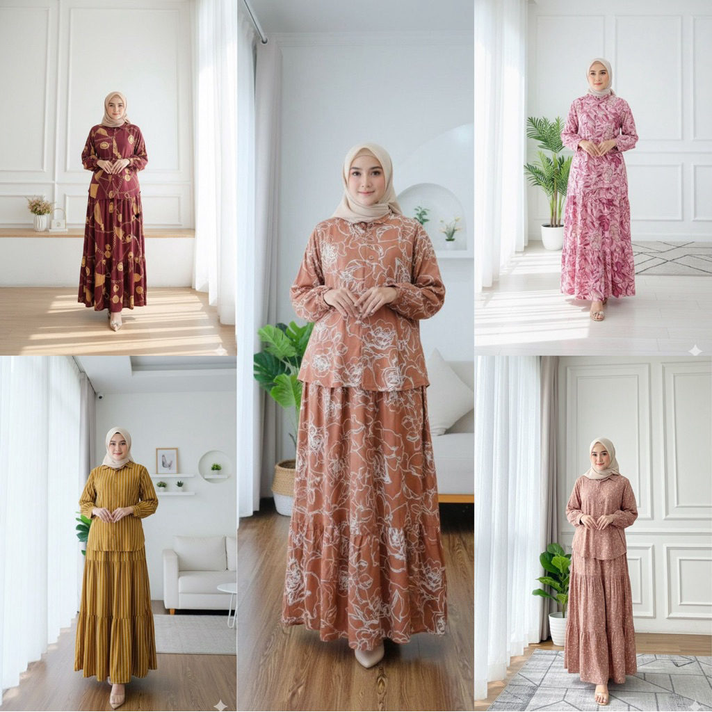 SET ROK PREMIUM BAHAN KATUN RAYON  BANGKOK FULL FURING SET ROK KATUN RUBIAH BANGKOK PREMIUM