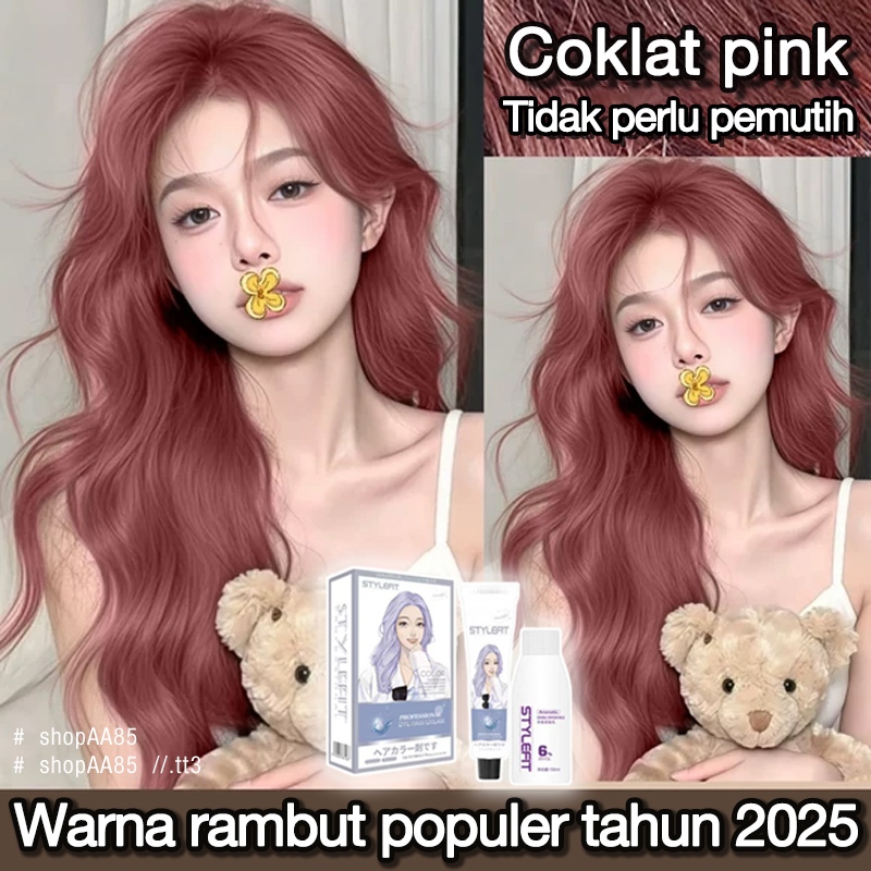 (Beli 100ml gratis 100ml)STYLE FIT cat rambut *200ml,coklat pink,Ekstrak Tanaman,mudah mewarnai ramb