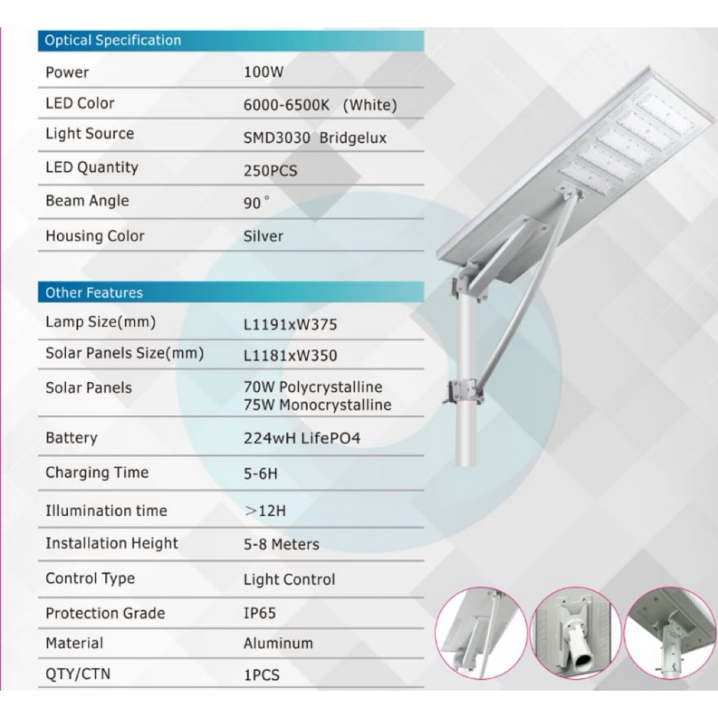 Lampu jalan solar cell 100 Watt lampu jalan tenaga surya 100W PJU solar cell 100 Watt