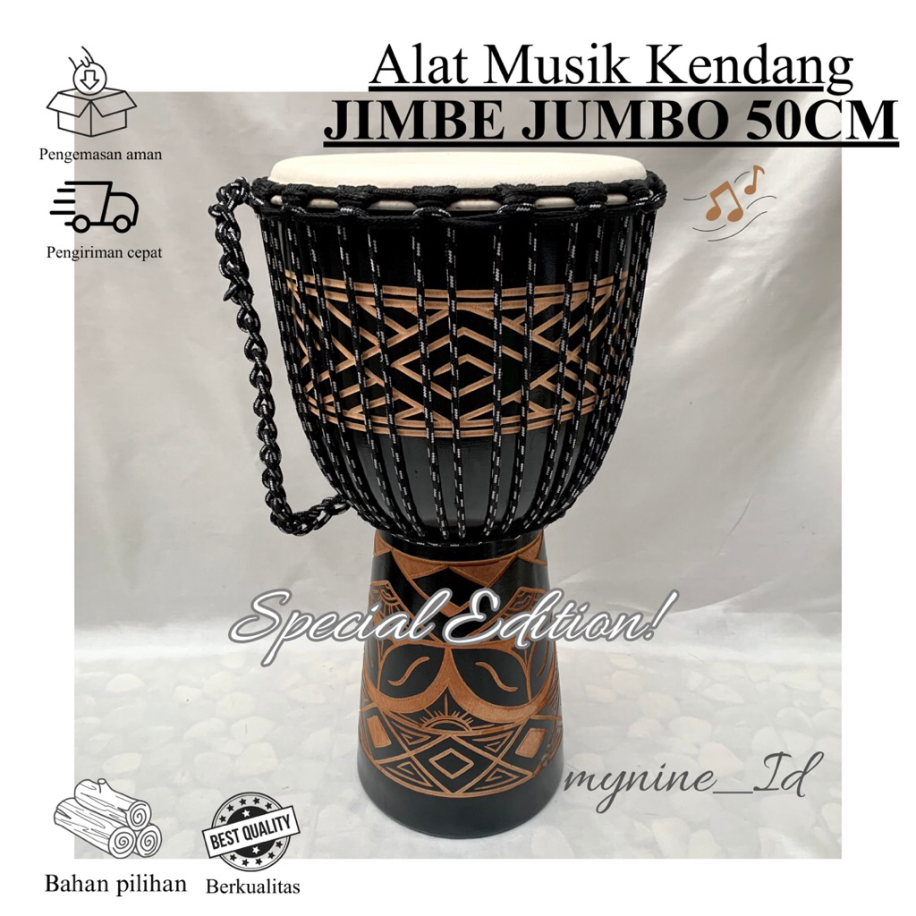 Alat Musik Kendang Jimbe Ukuran Jumbo Besar 50 cm Ukir (Carving) Spesial Edition