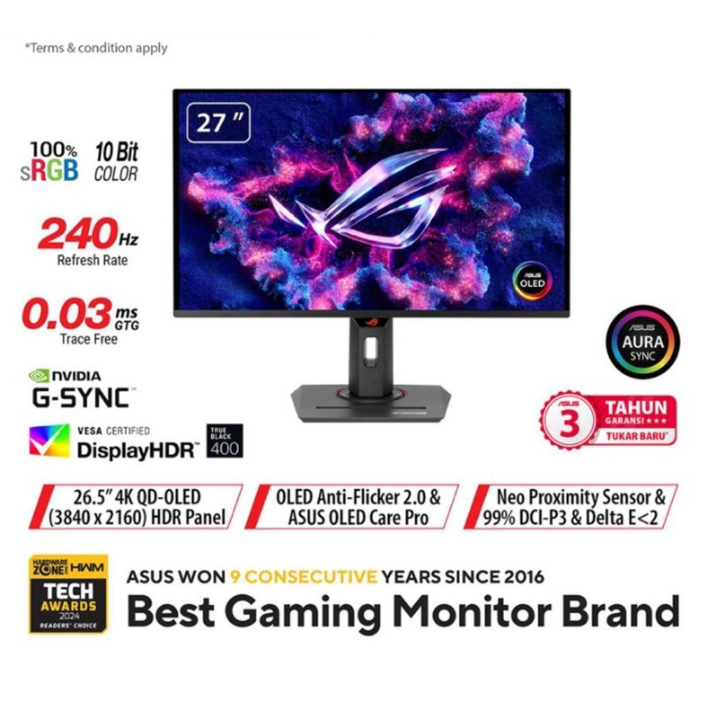 Monitor Asus ROG Strix OLED XG27UCDMG 4K 240HZ Anti Flicker Gsync
