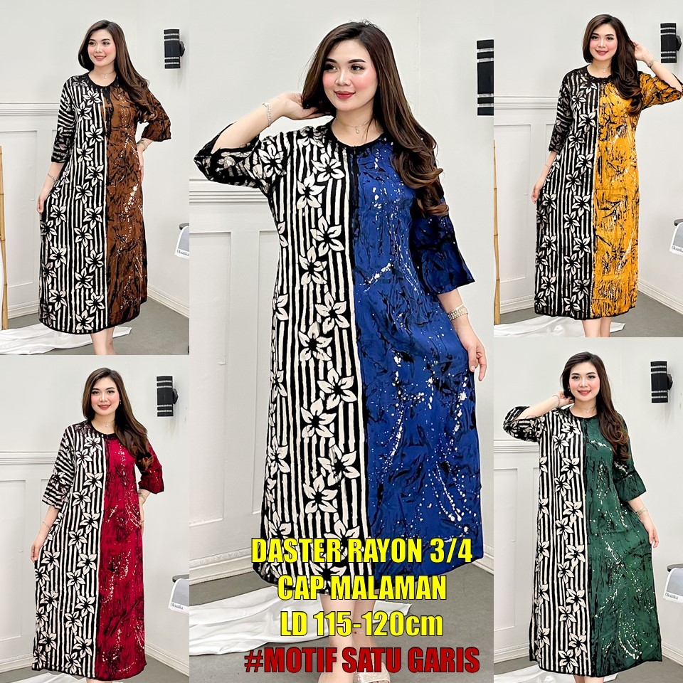 Daster Rayon Premium Daster Dress Lengan 3/4 Cap Malaman Daster Payung Ld 115 Panjang Baju 125