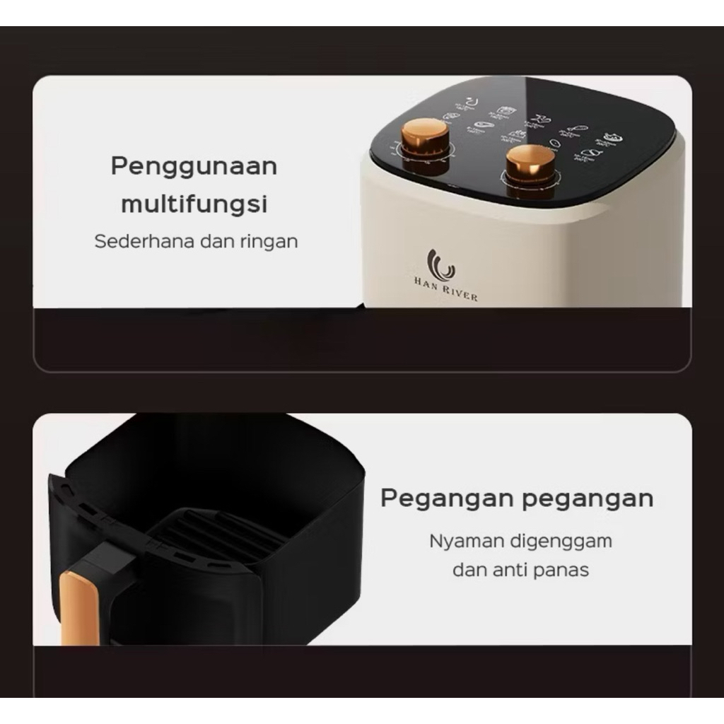 HAN RIVER Air Fryer 8L air fryer manual timer multifungsi low watt 650W Penggorengan udara tanpa