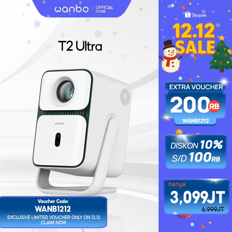 Wanbo T2R Max Proyektor Pintar 350 ANSI Lumens 1080P Android 9.0 Putih