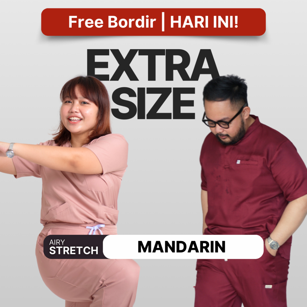 EXTRA SIZE -  Mandarin Pendek - Baju OKA Home Of Stasis - Airy Stretch Jumbo Medical Scrub Doctor’s 