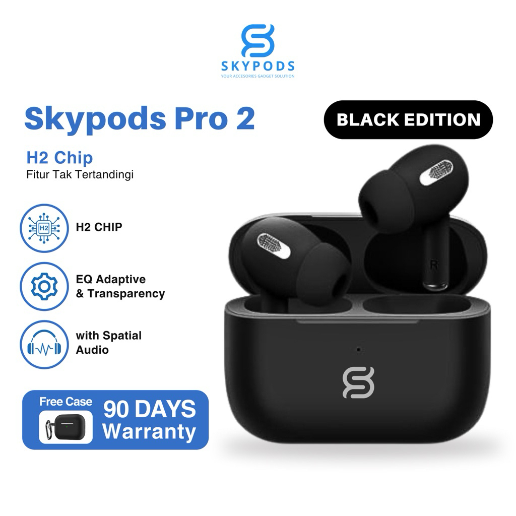 SkyPods PRO 2nd Generation “ Black Edition “ Wireless Earphone Bluetooth  + Free Premium Silicon Cas