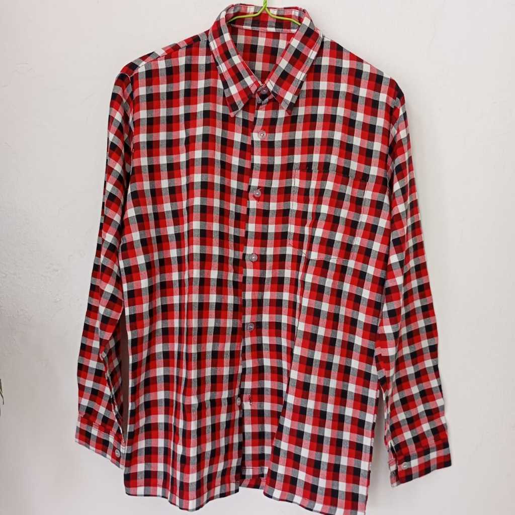 Kemeja Kotak-Kotak Merah Pria Tangan Panjang