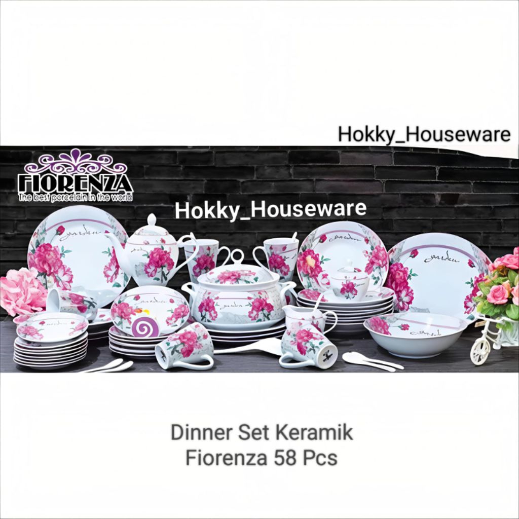 Dinner Set Lengkap Keramik Fiorenza AK LV 58pcs (KHUSUS INSTANT)