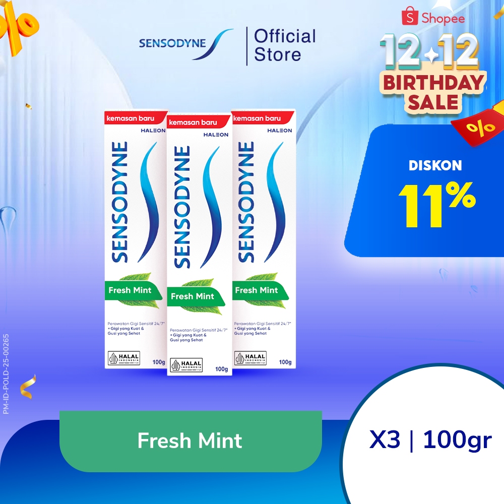 Sensodyne Toothpaste Pasta Gigi Sensitif Nafas Segar Fresh Mint 3x100gr [TRIPLEPACK]