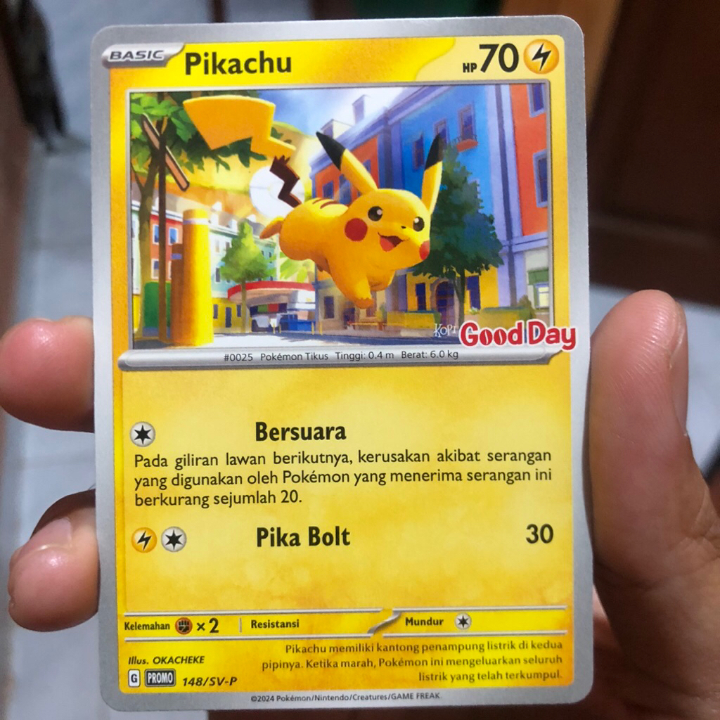 Pikachu Goodday Promo, Pokemon TCG Indonesia (demage)