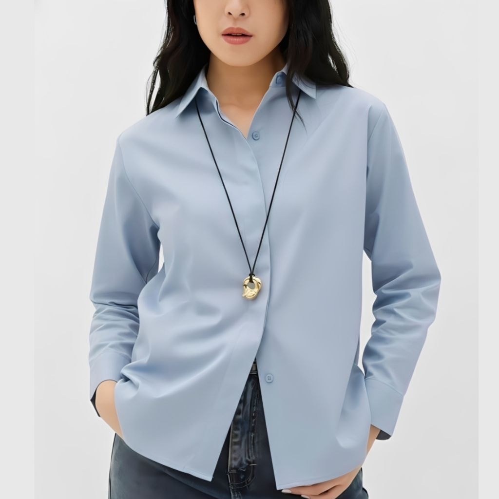 Aina Shirt Kemeja Fitted Loose Fit Katun Wanita || Kemeja Kerja Wanita Formal Slimfit
