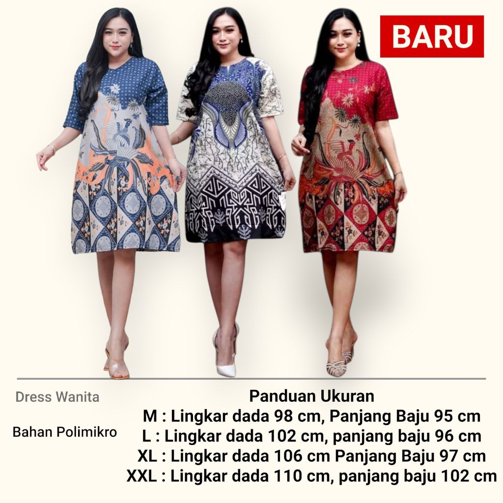 BAJU DRESS WANITA MODERN MODEL TERBARU MOTIF BATIK LENGAN PENDEK SELUTUT PARTY NATAL SERAGAMAN KARYA
