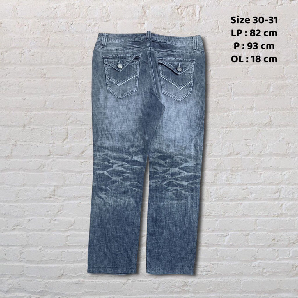 Size 30-31 Celana Panjang Longpants Jeans Theoria Blue Washed Fading Regular fit Original Second Pre