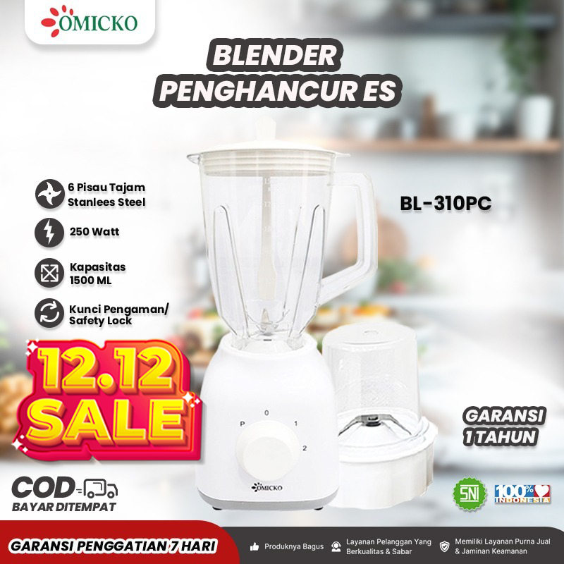 Omicko Blender pelumat & penghancur es BL-T310PC – 6 pisau stainless steel– 1200ml – 190W