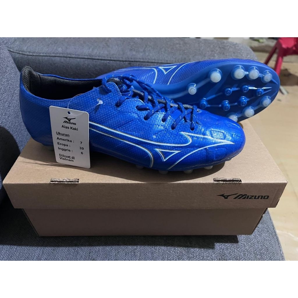 sepatu bola Mizuno Alpha Elite AG Laser blue original
