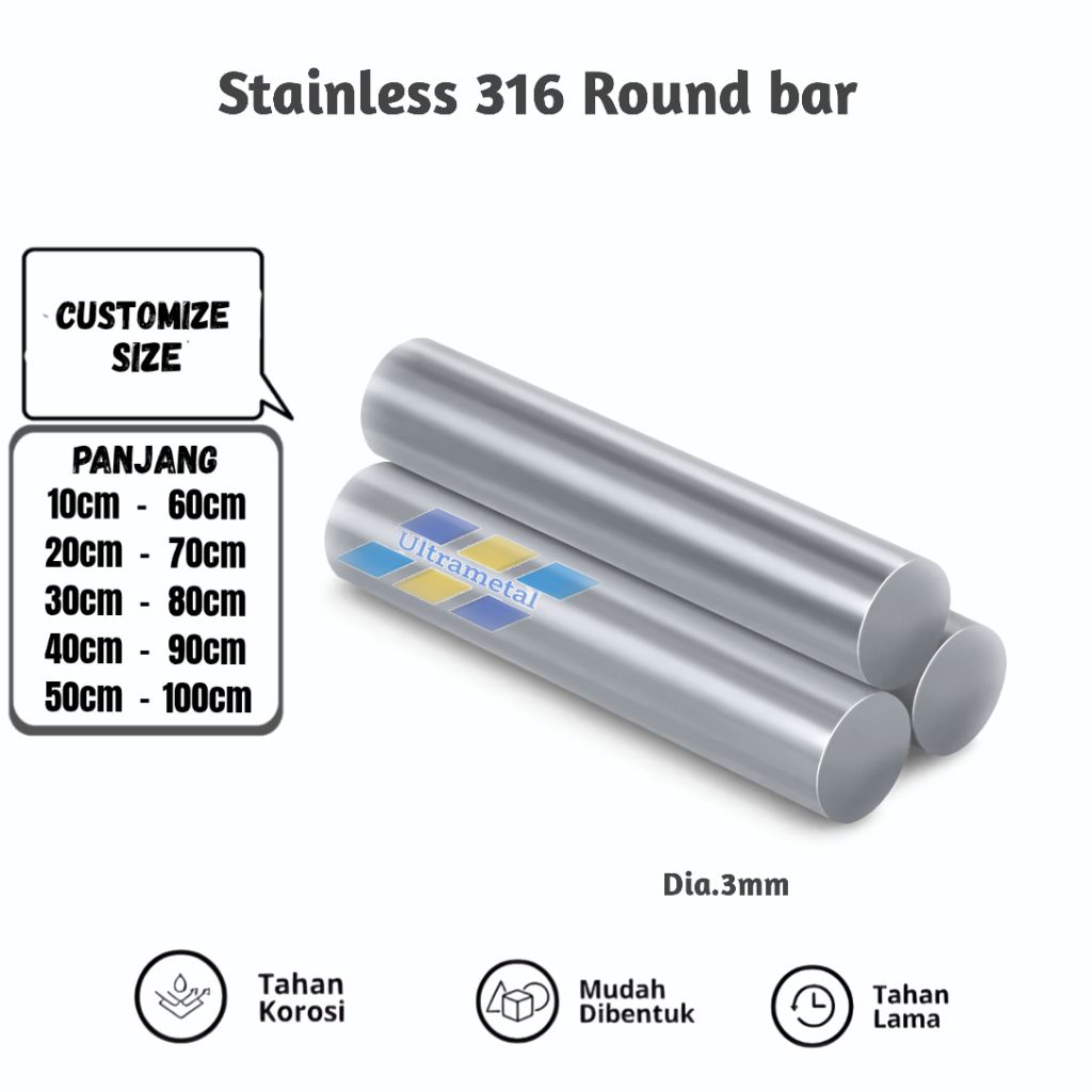 AS STAINLESS STEEL 316 DIA 3MM X 1METER | AS SUS316