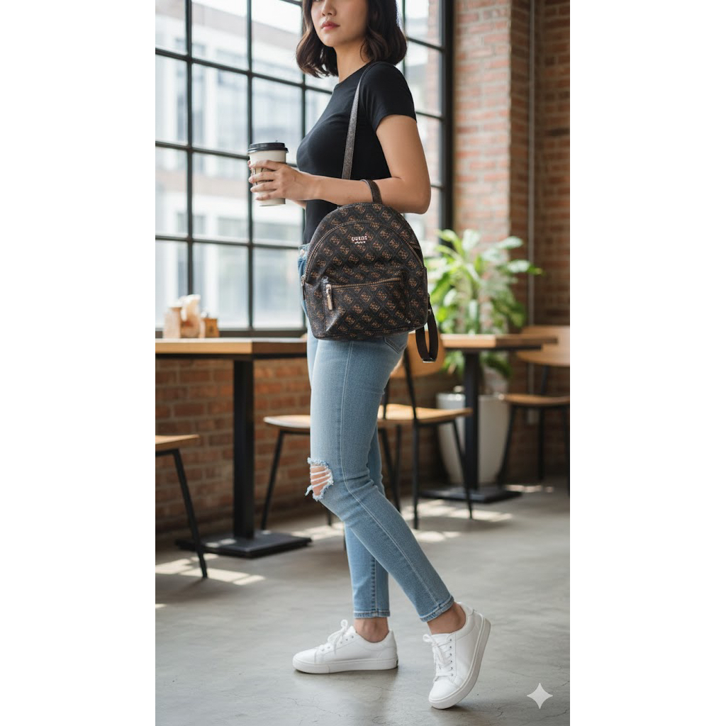 Tas Ransel Mini GUESS Preloved - Logo Monogram Coklat