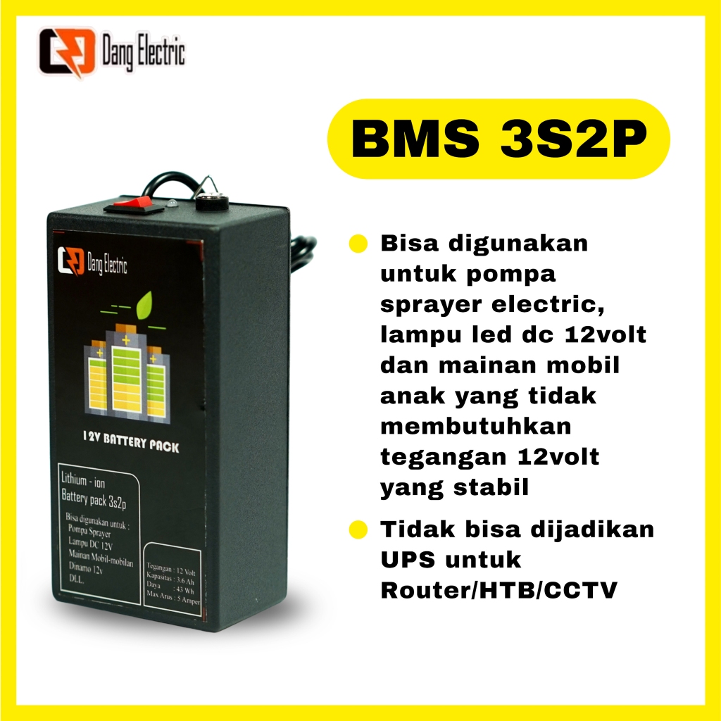 Case Baterai Pack Lithium ion 18650 3s2p BMS 10 A