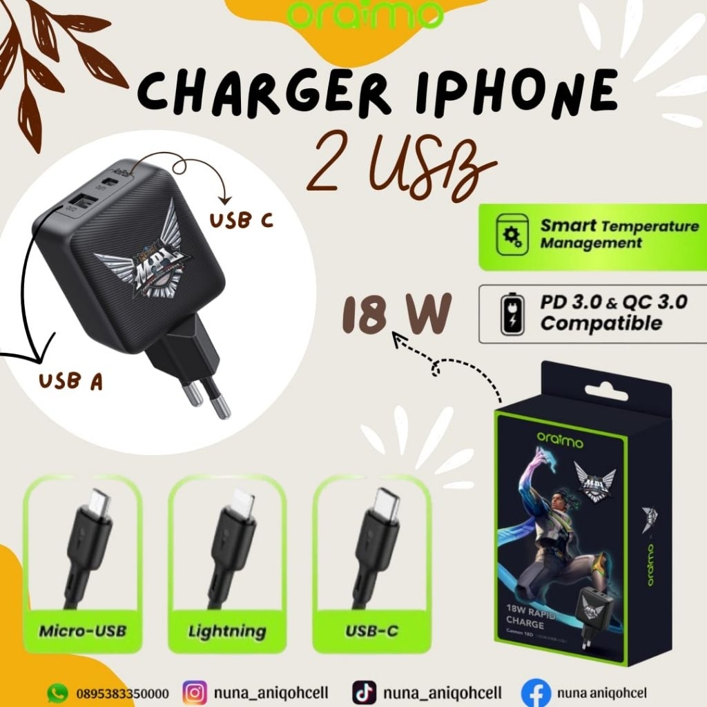 Charger 2 USB iPhone Fast Charging Oraimo