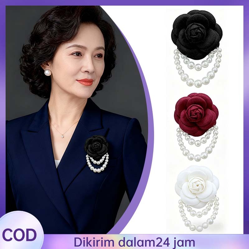 Bross Mutiara Brooch Bunga Vintage Gaya Chanel Bros Mutiara Cantik Brooch Dan Gelang Dua-Dalam-Satu 