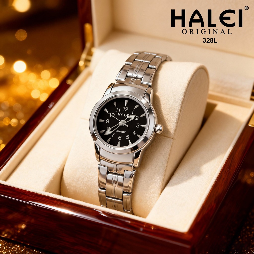 HALEI IND 328 L - Bergaransi Jam Tangan Wanita Halei Original Kecil Anti Air Rantai Stainless Back A