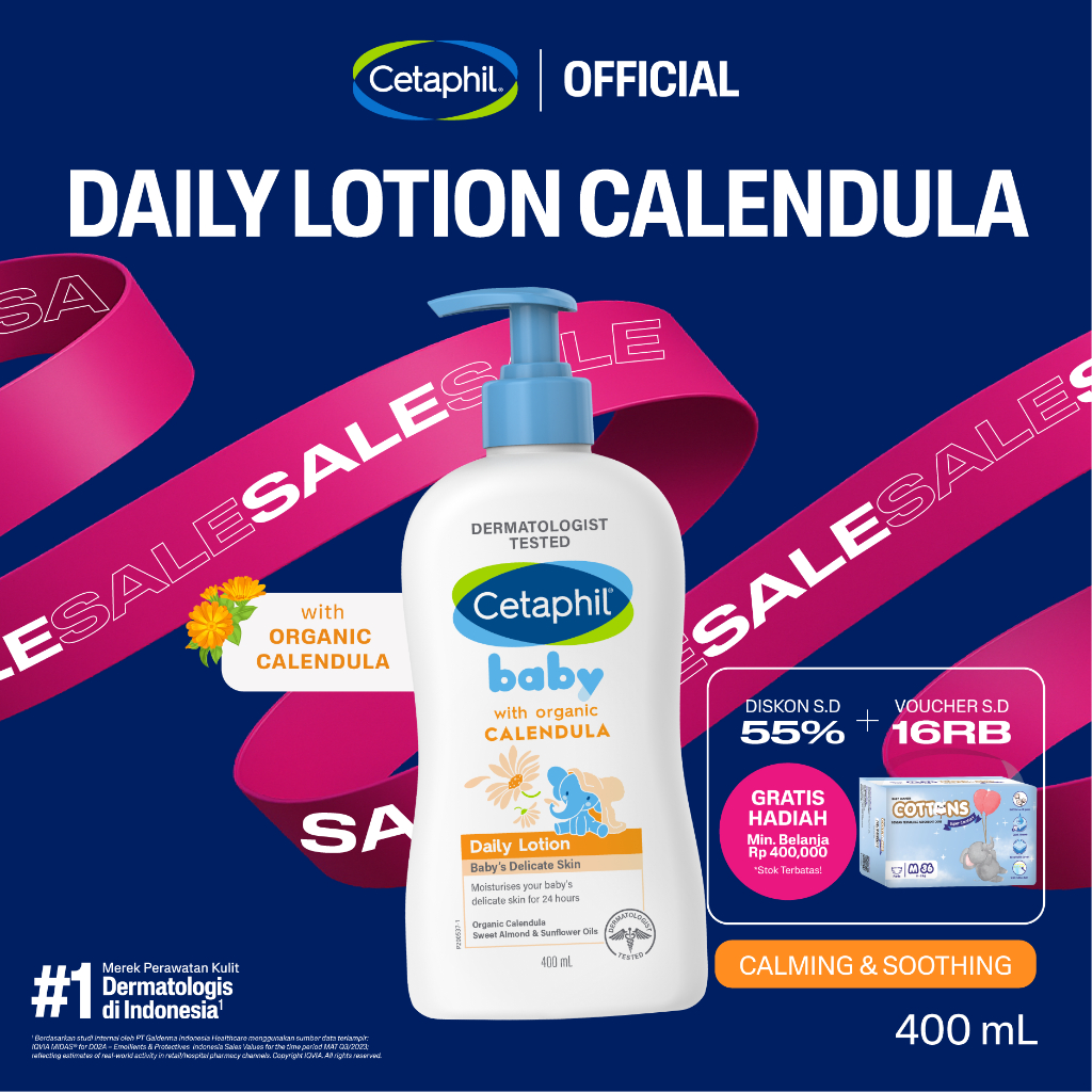 Cetaphil Baby with Organic Calendula Daily Lotion 400ml dengan Calendula, Glycerin, Sweet Almond Oil