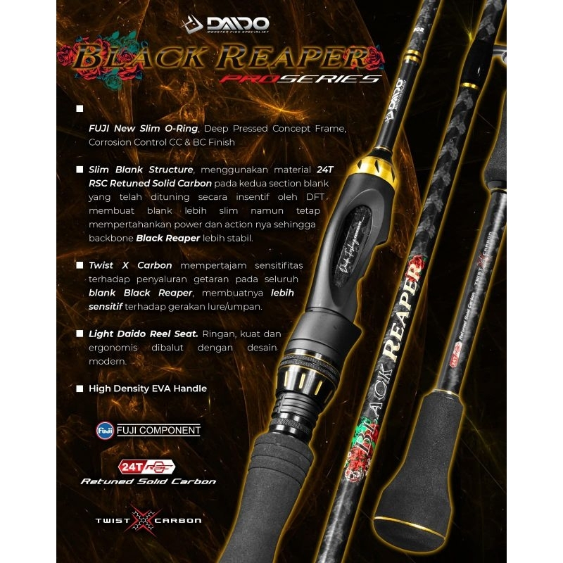 COD CEK DULU Joran Daido Black Reaper Carbon Full Set 150-180cm