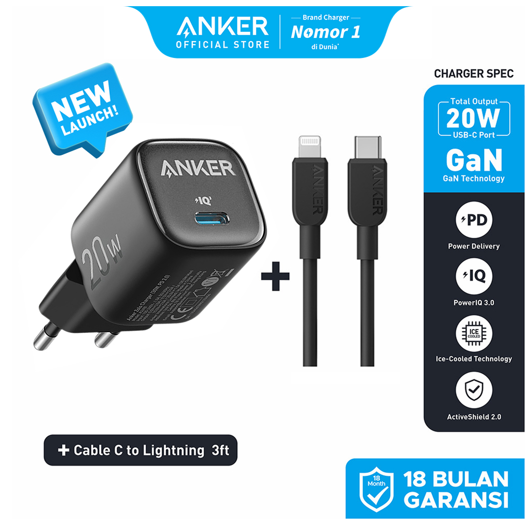 Anker 20W 30W Wall Charger Adaptor GaN USB Type C Lightning MFi Fast Charging PD for iPhone 17 16 15