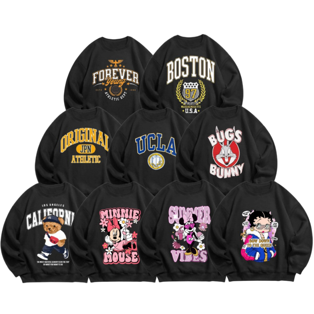 Sweater Crewneck Wanita Oversize Premium Warna Hitam