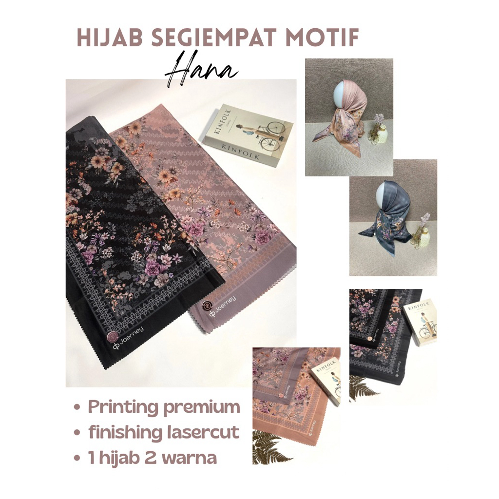 HIJAB SEGIEMPAT MOTIF Hana premium voal premium 110 cm x 110 cm